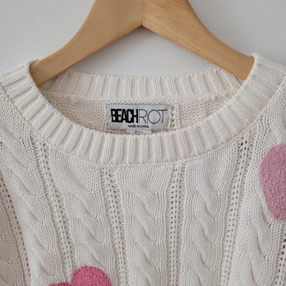 NWT Beach Riot @ Anthrolpologie Knit + Fuzzy Heart Sweater-XL - Picture 2 of 7